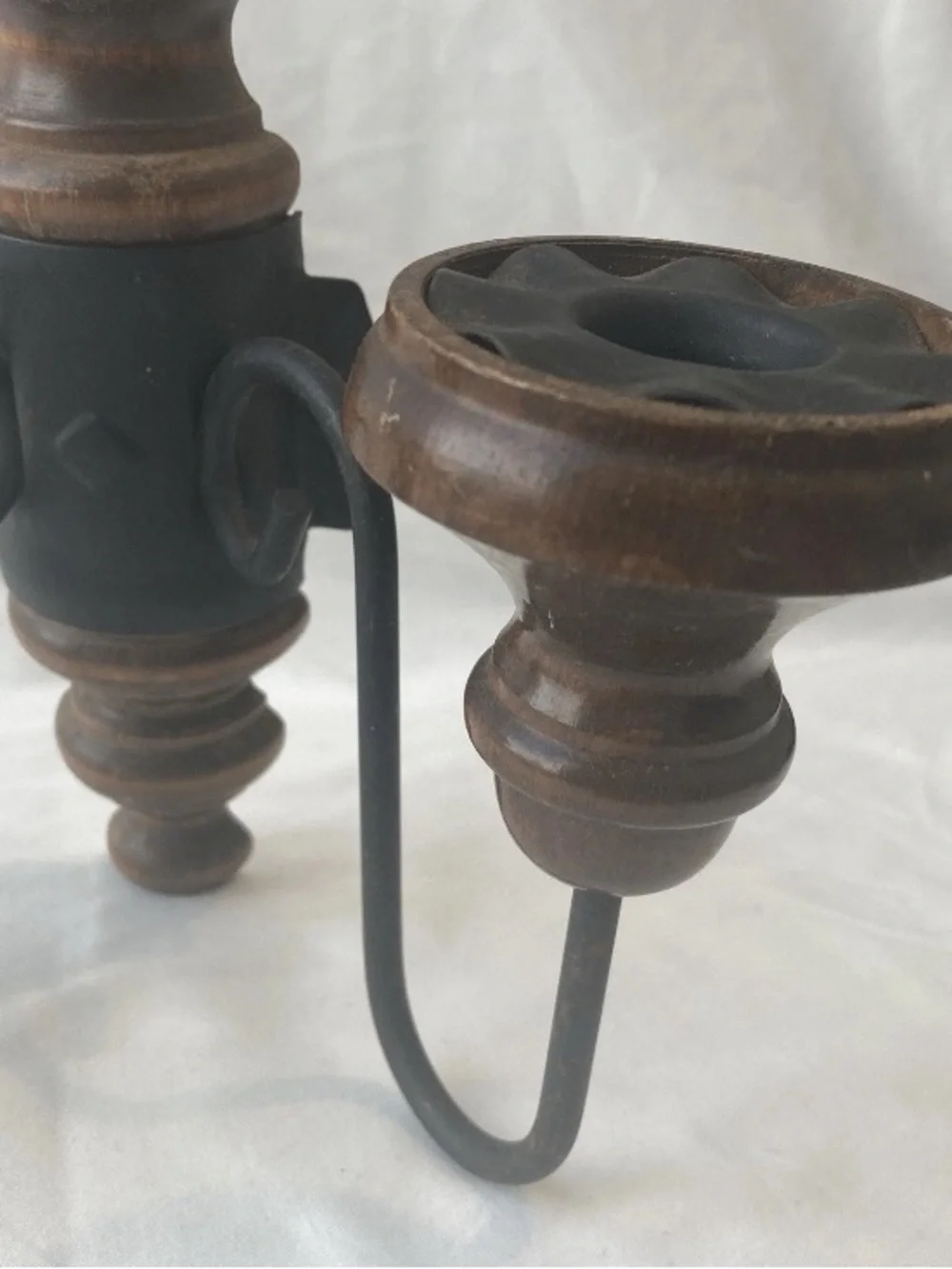 Vintage Hanging Wall Candle Sconce Wood Wrought Iron MCM Cottagecore Cozy Hygge